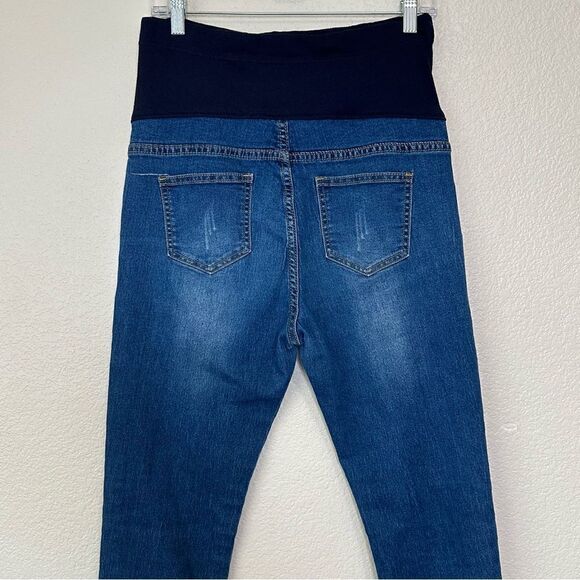 Blue Denim Maternity Size XL Raw Hem Jeans - Picture 5 of 11